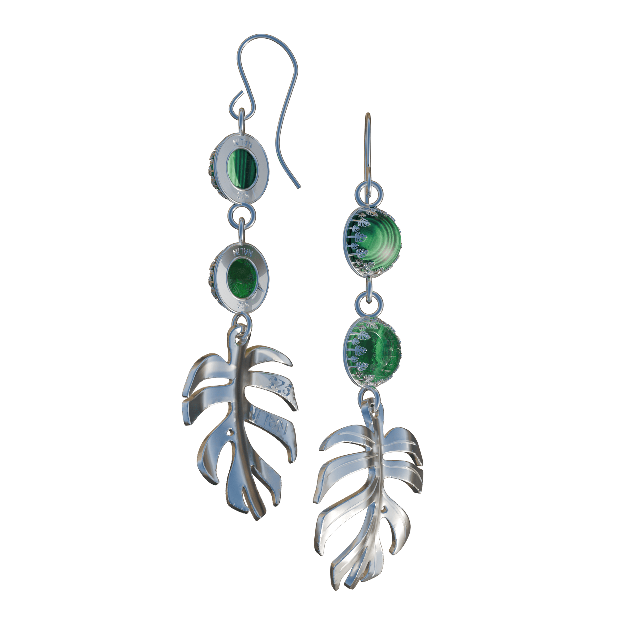 Monstera Green on Green Earrings - Silver