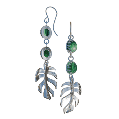 Monstera Green on Green Earrings - Silver