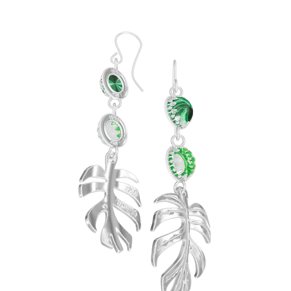 Monstera Green on Green Earrings - Silver