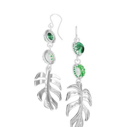 Monstera Green on Green Earrings - Silver